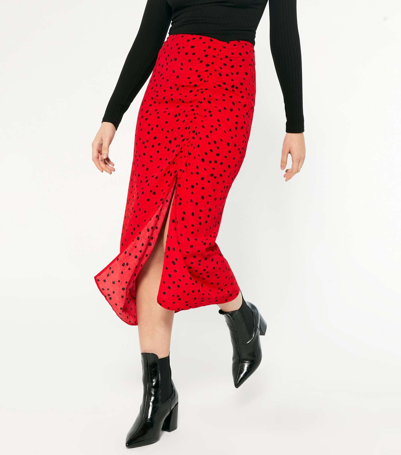 Red Spot Ruched Midi Skirt  Image 2