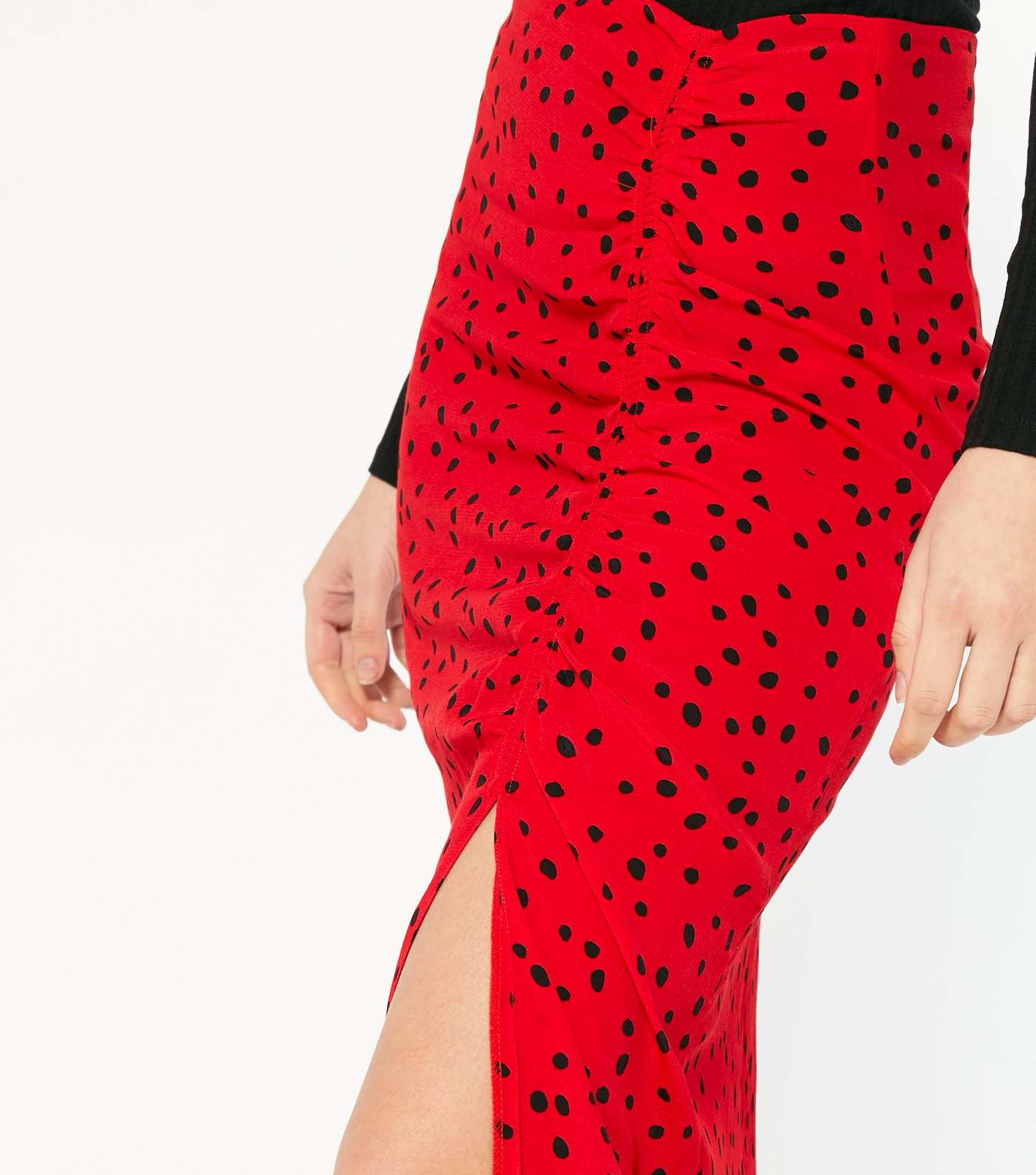 Red Spot Ruched Midi Skirt  Image 4