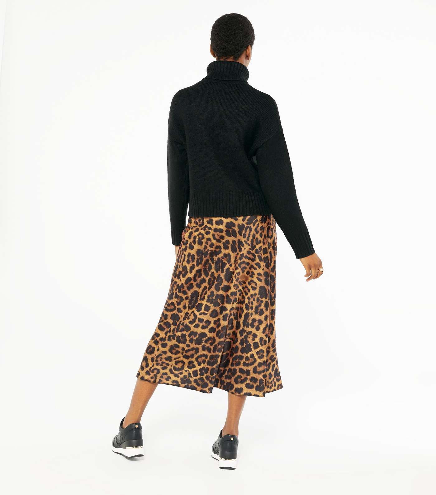 Brown Leopard Print Bias Cut Satin Midi Skirt  Image 3
