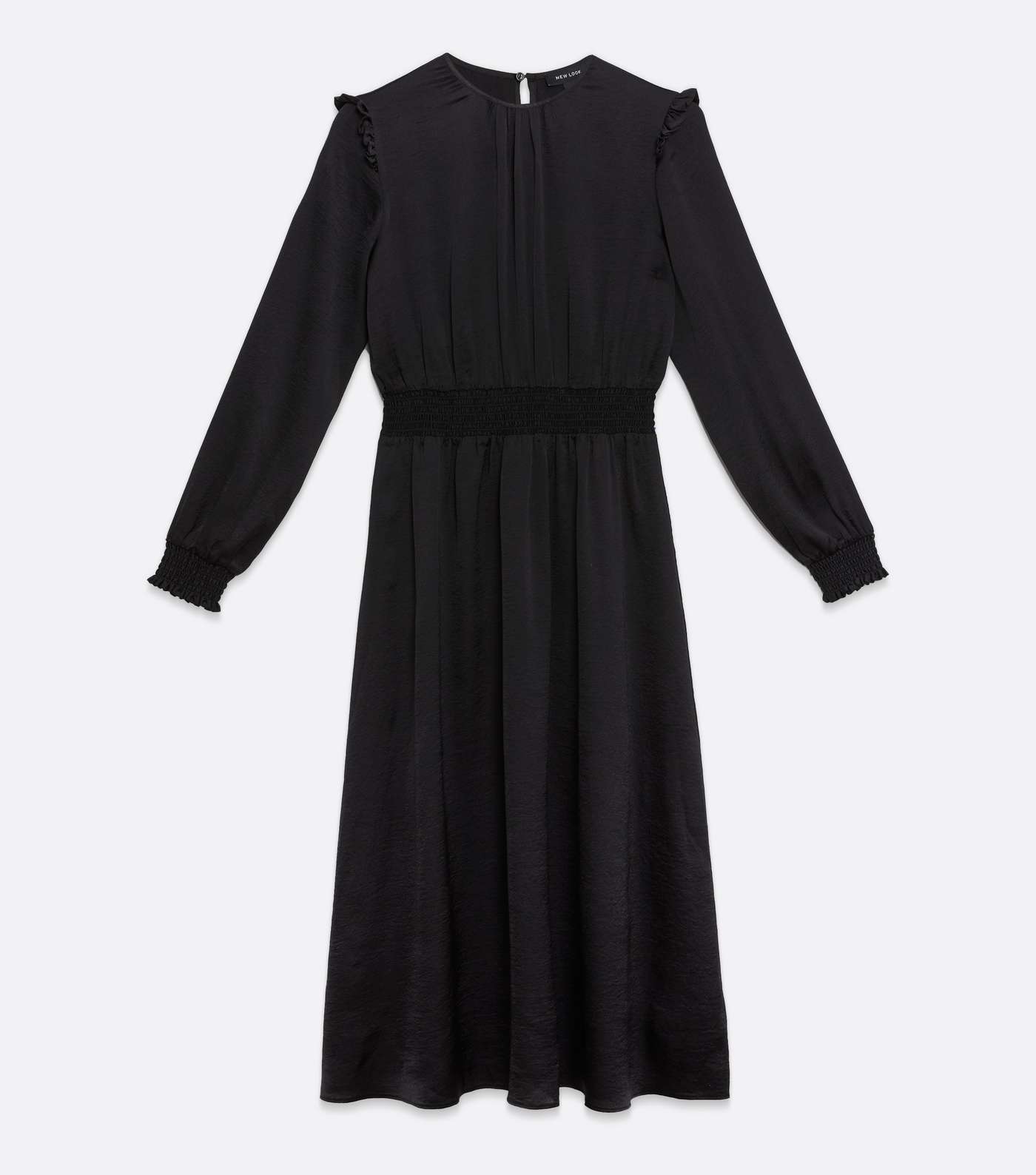 Black Satin Frill Midi Dress  Image 5