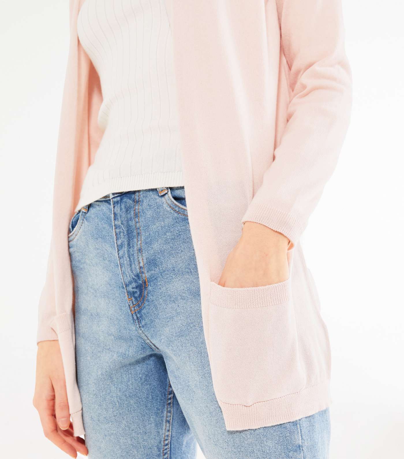 Pale Pink Long Pocket Cardigan  Image 4