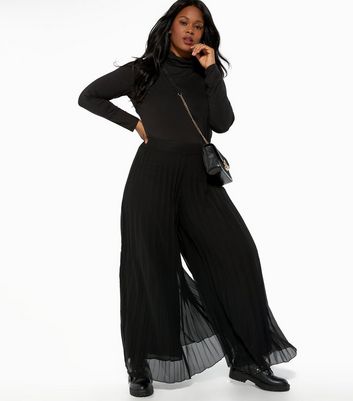 Curves Black Pleated Chiffon Wide Leg 