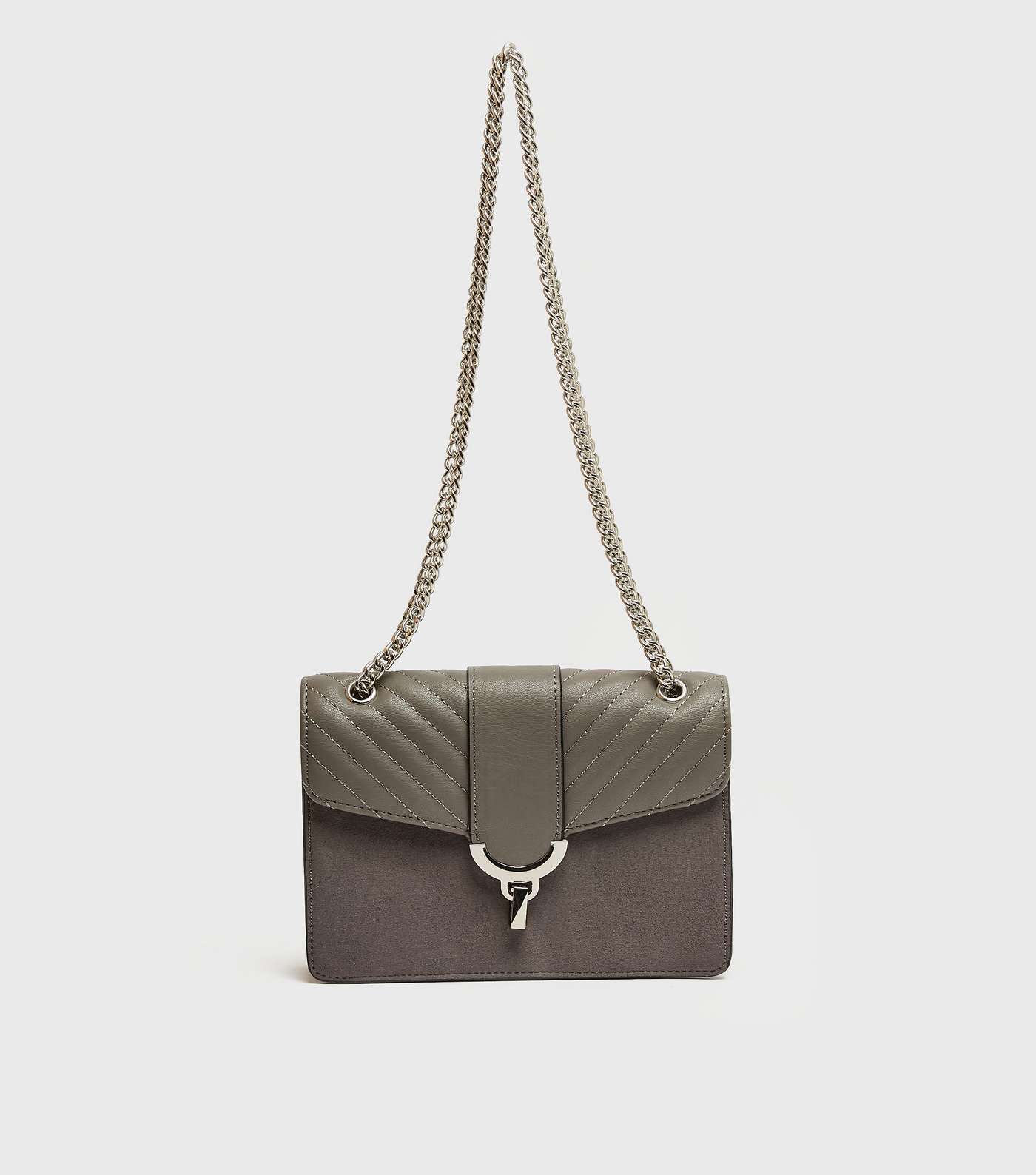 Grey Quilted Panel Chain Shoulder Bag