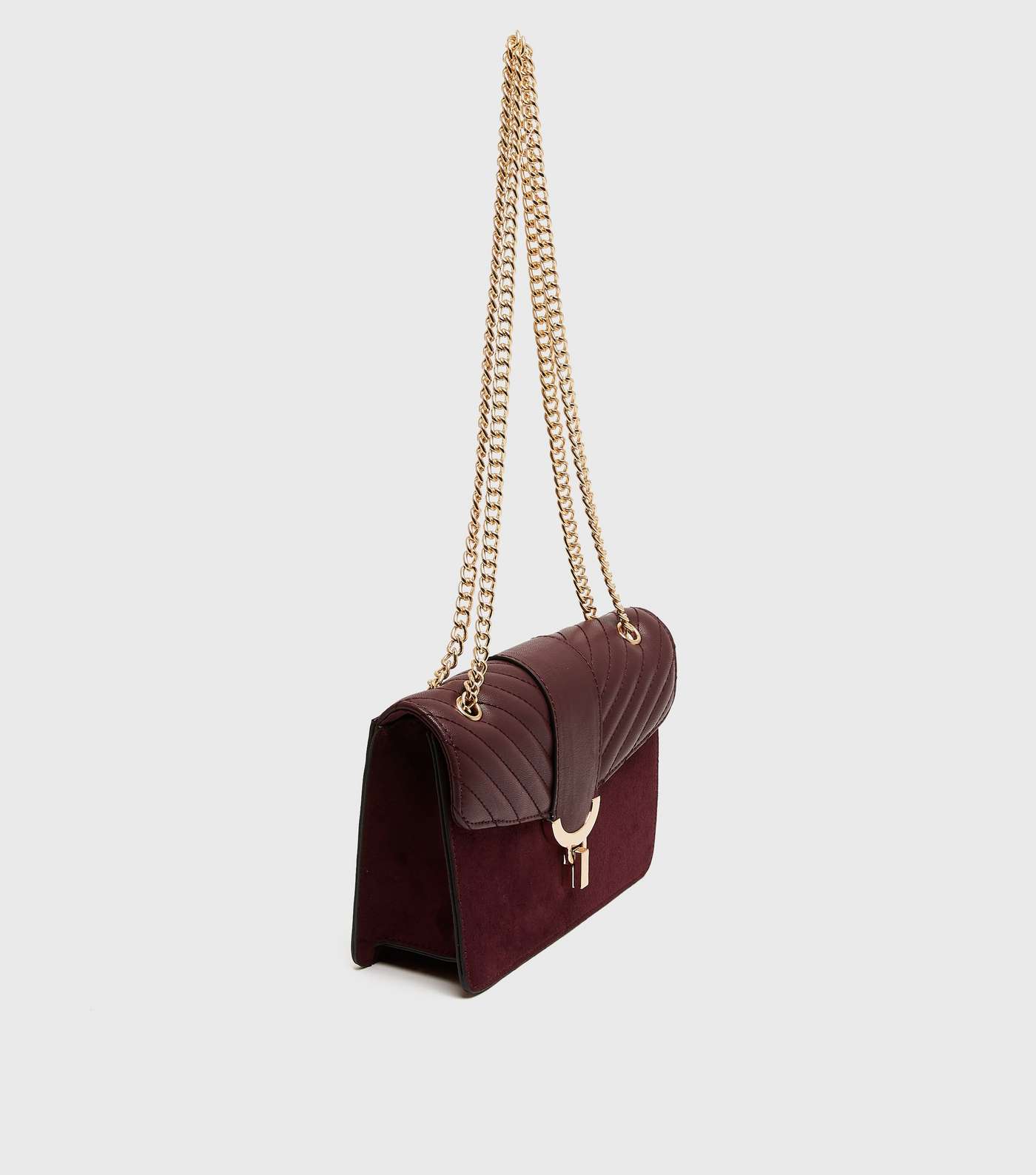 Burgundy Quilted Panel Chain Shoulder Bag Image 4