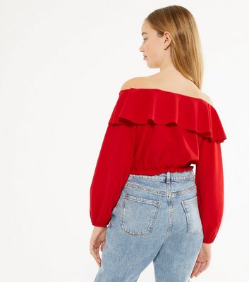 Red ruffle long sleeve 2024 top