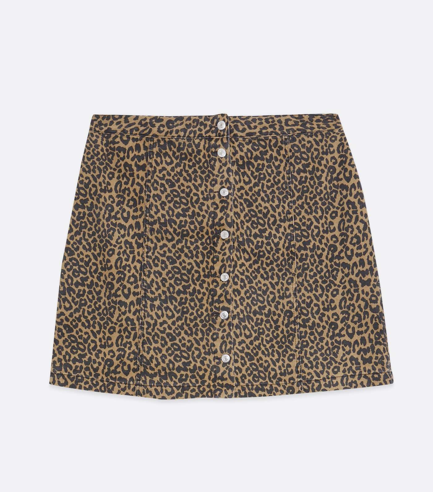 Curves Brown Leopard Print Denim Mini Skirt Image 5