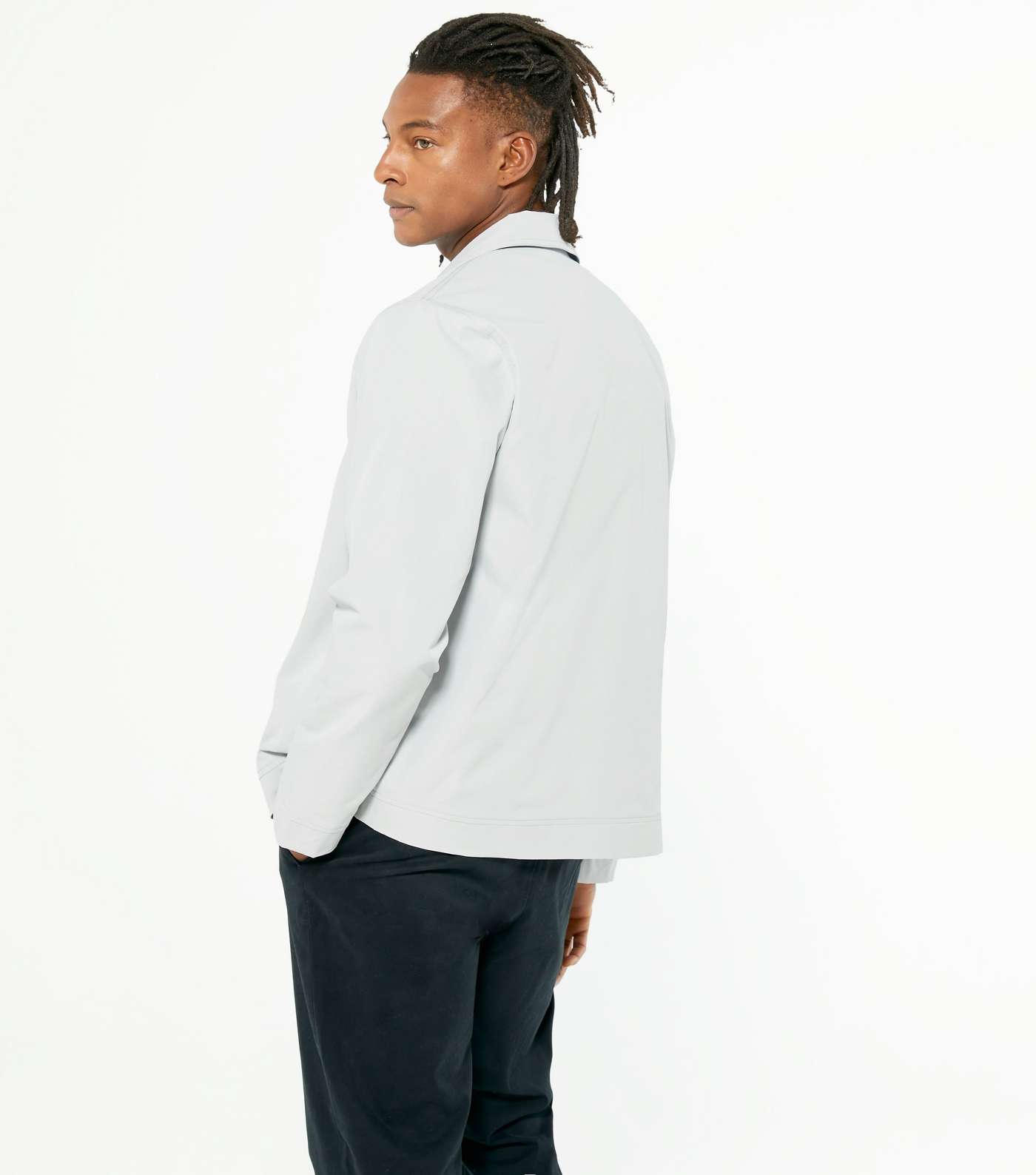 Pale Grey Collared Button Up Lightweight Shacket Image 4
