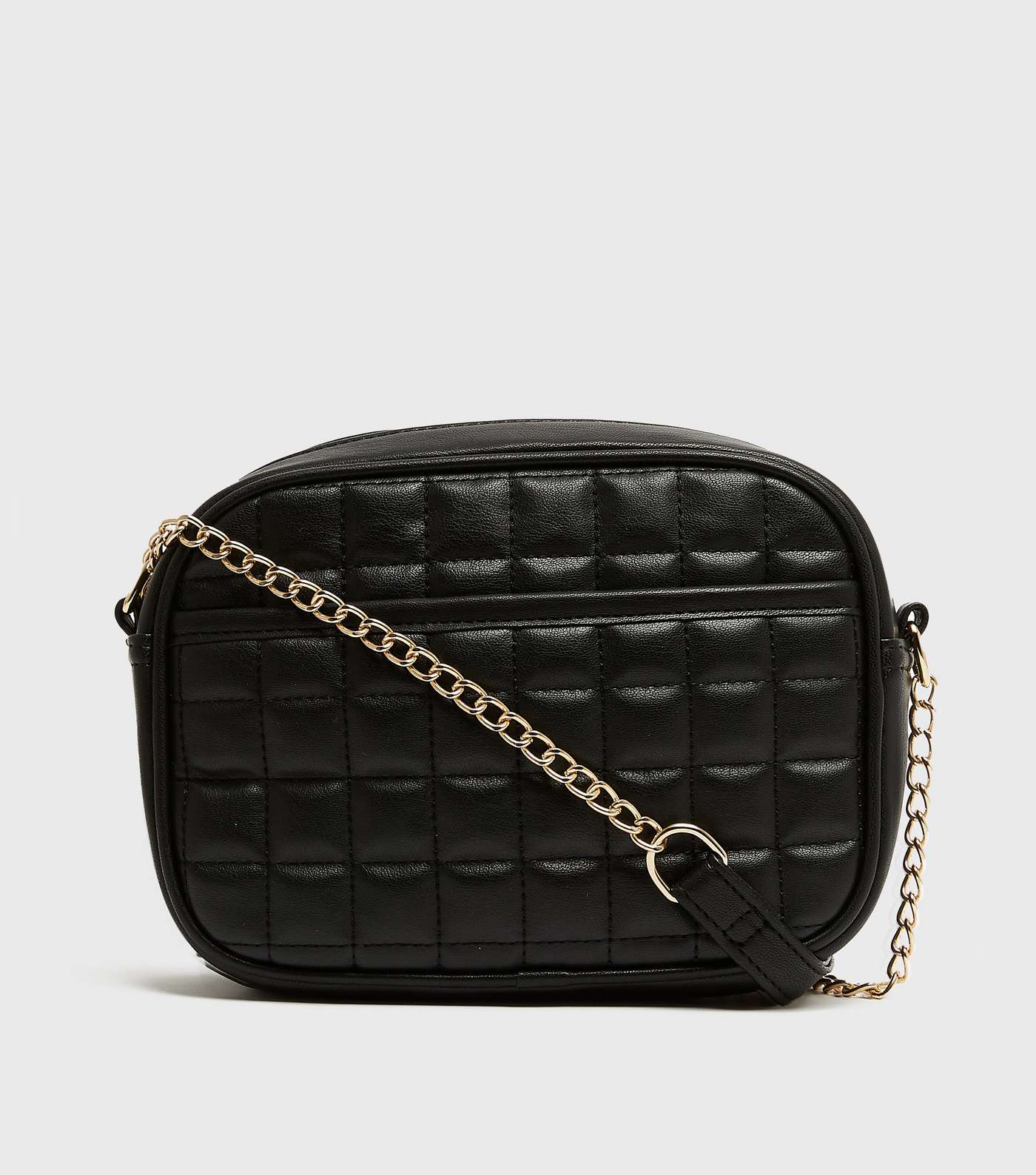 Black Leather-Look Quilted Camera Bag