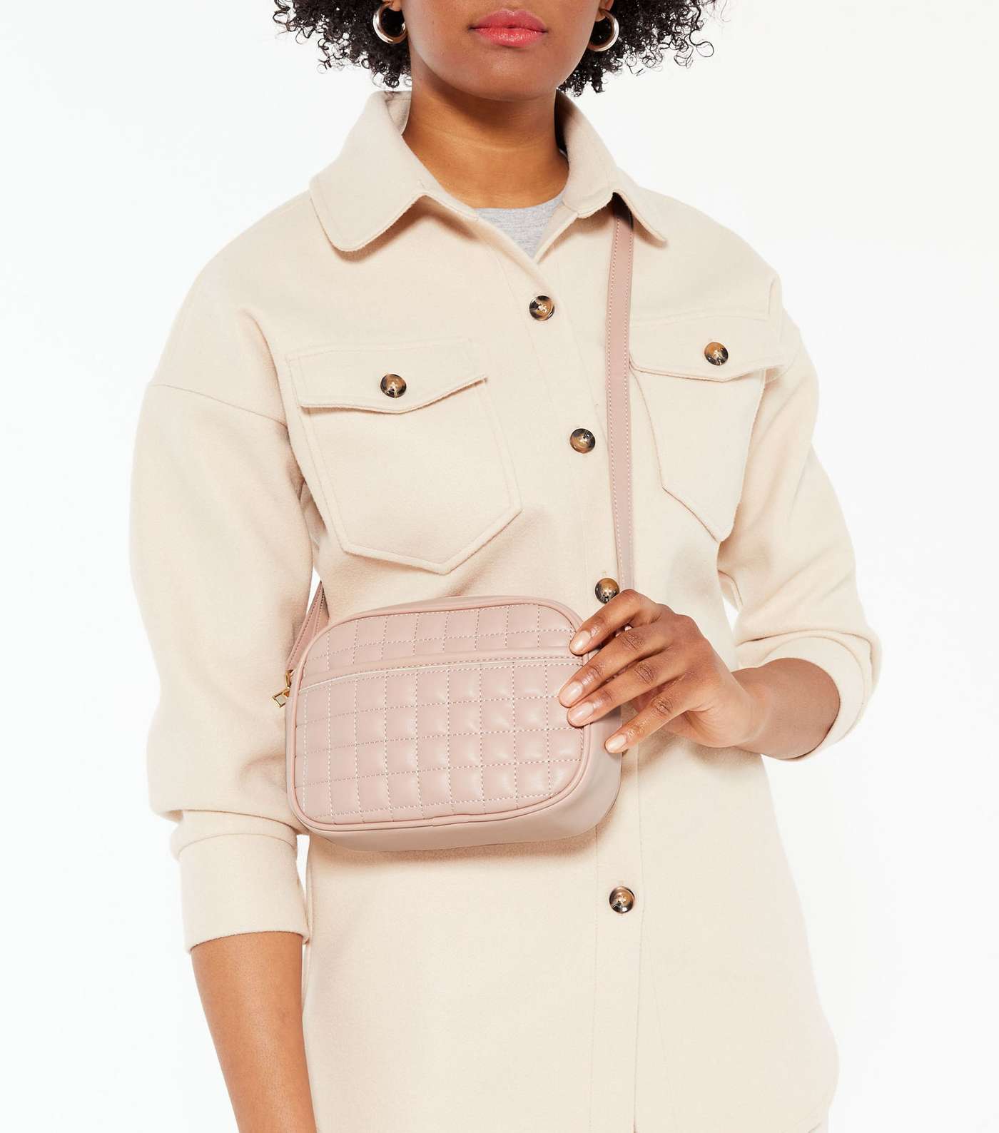 Pale Pink Leather-Look Quilted Camera Bag Image 2