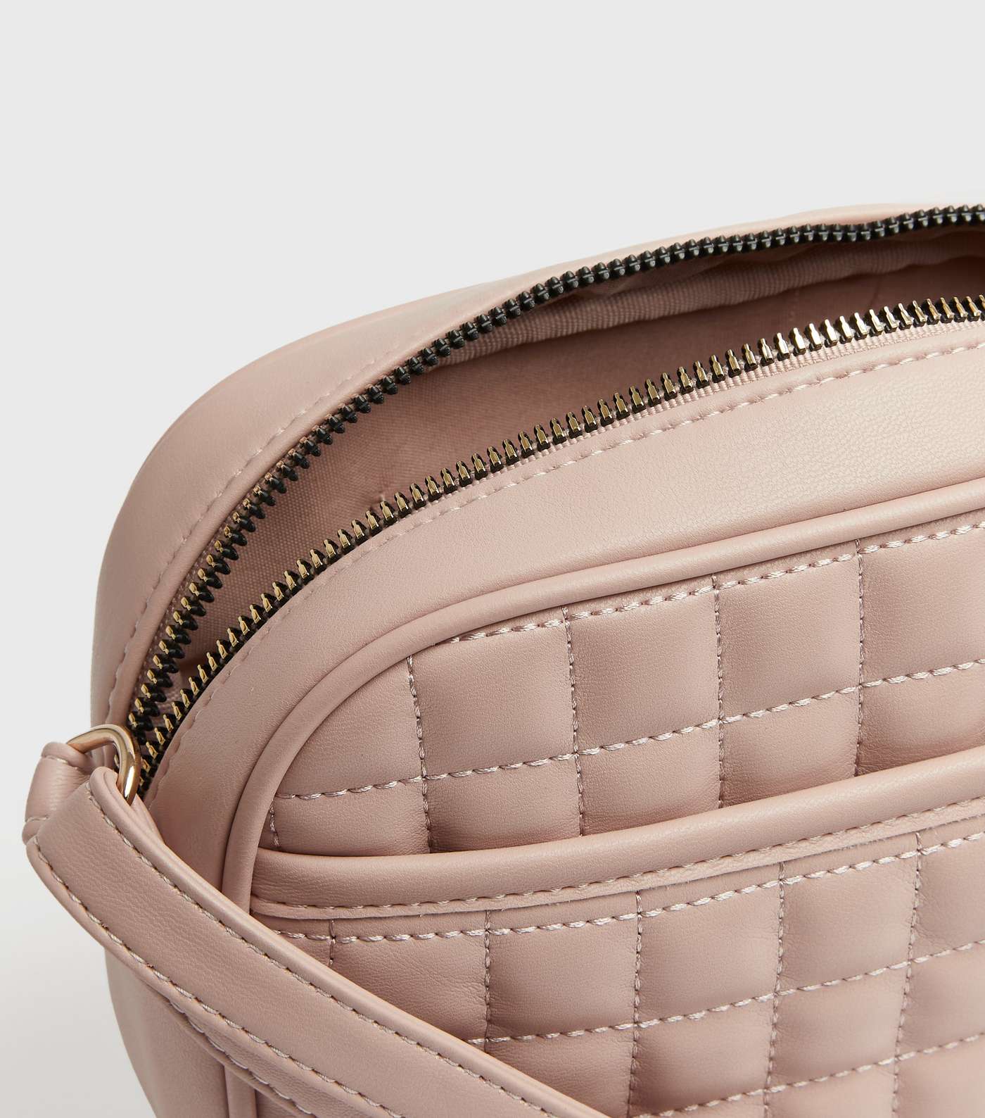 Pale Pink Leather-Look Quilted Camera Bag Image 4