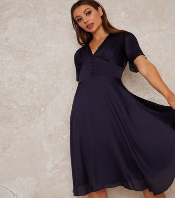 navy button front dress