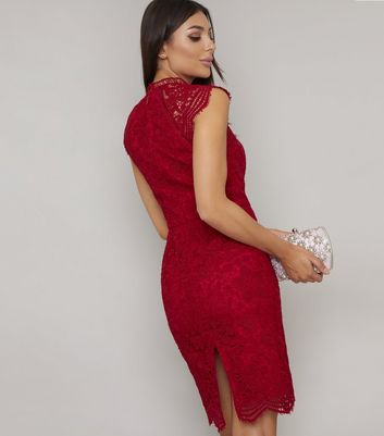 Image of Chi Chi London Red Lace Mini Dress New Look