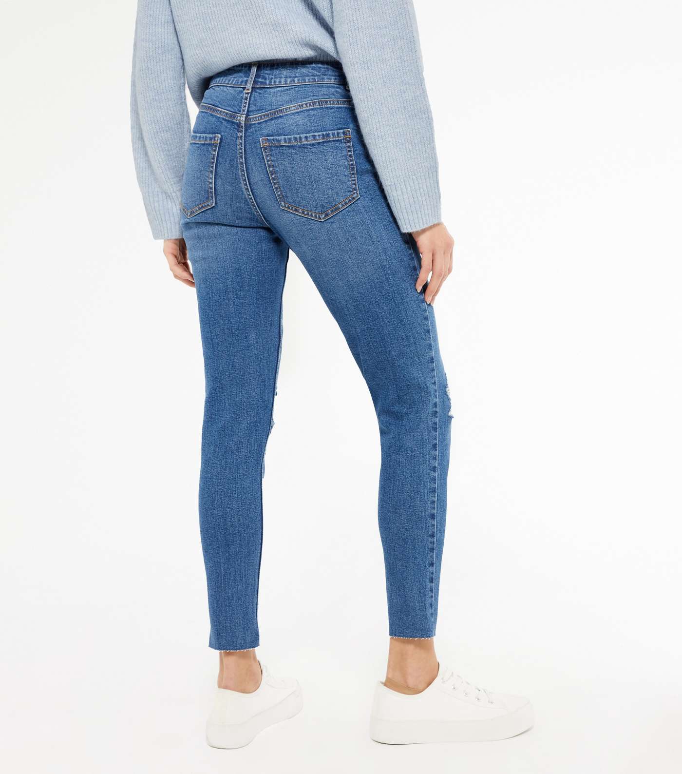 Blue Ripped Mid Rise Skinny Jeans Image 3