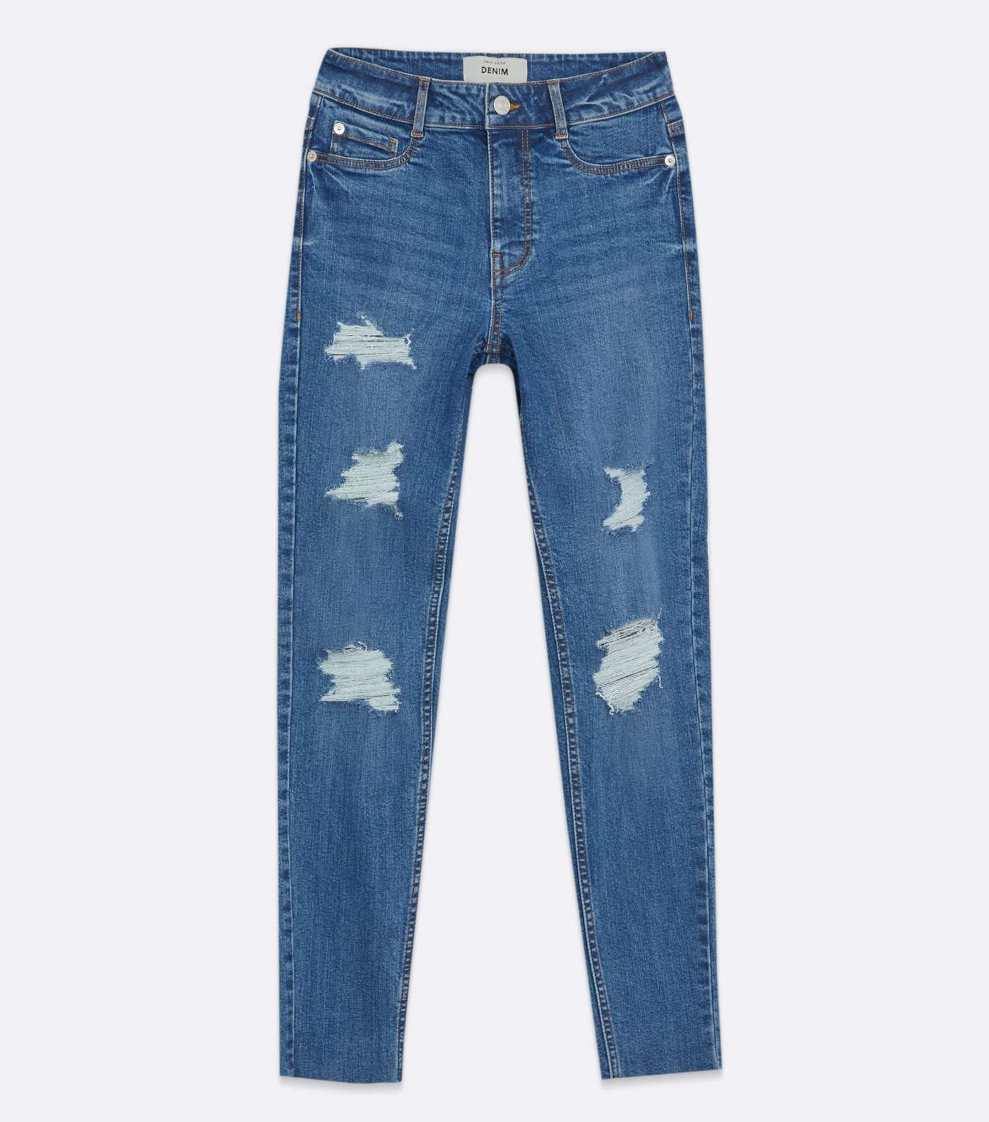 Blue Ripped Mid Rise Skinny Jeans Image 5