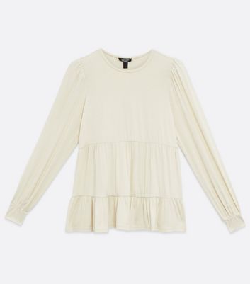 Image of Maternity Cream Tiered Peplum Long Sleeve Top New Look