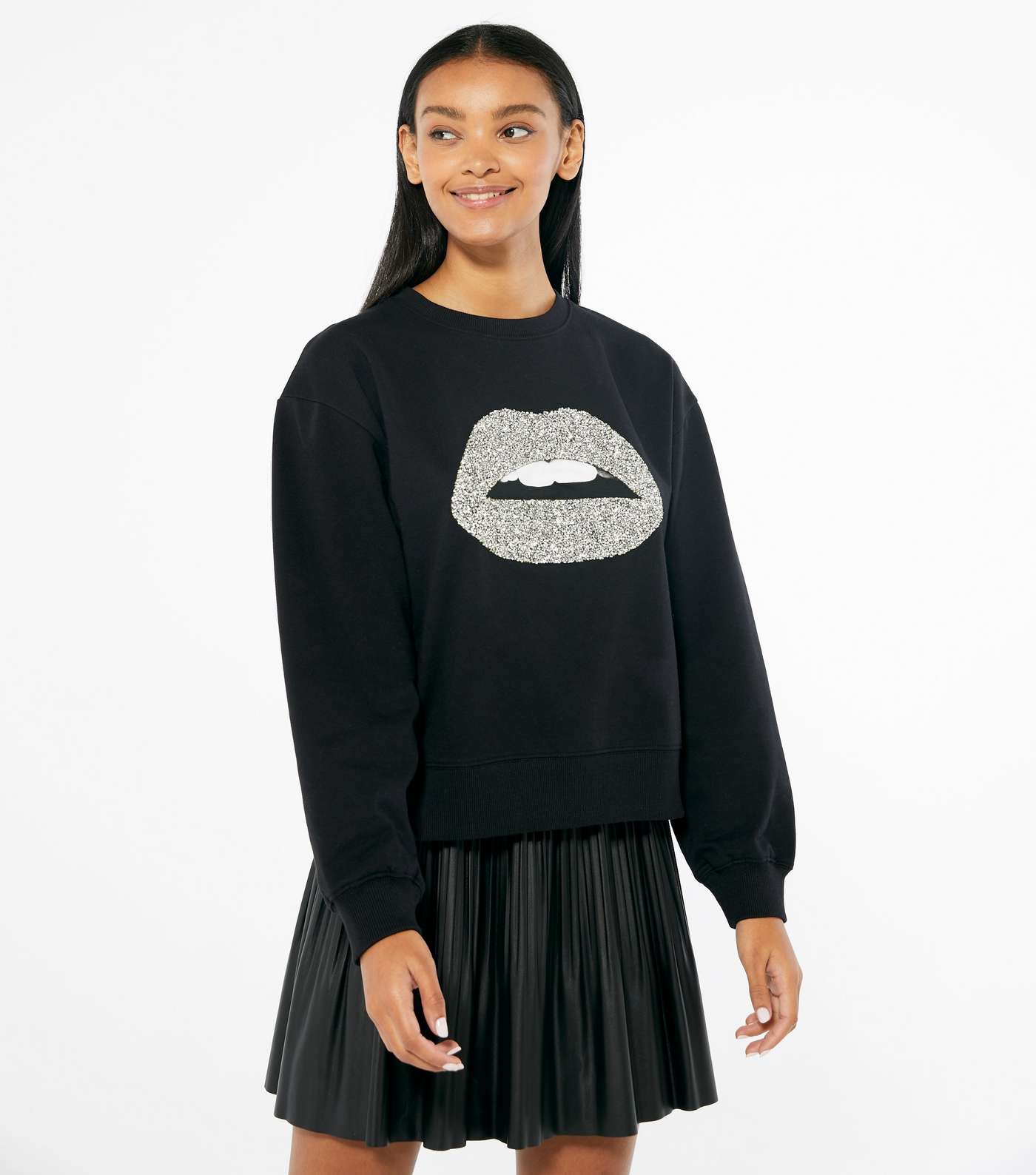 Black Embellished Lips Logo Sweatshirt