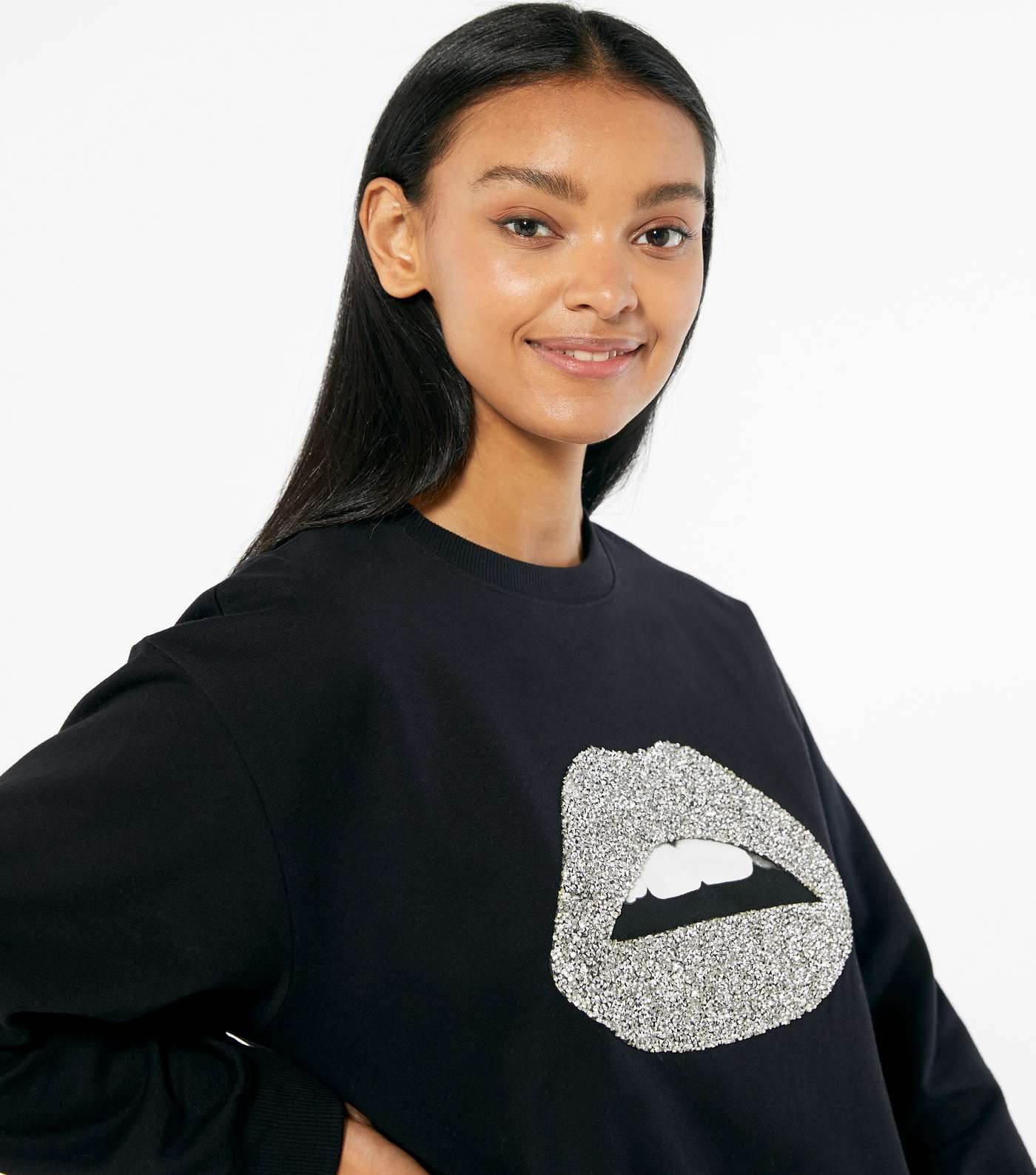 Black Embellished Lips Logo Sweatshirt Image 3