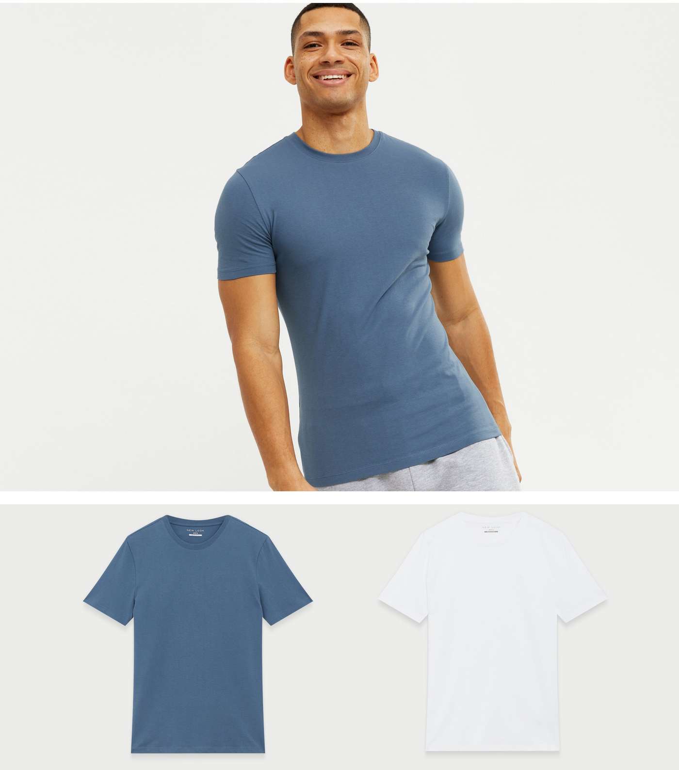 2 Pack Bright Blue and White Muscle Fit T-Shirts