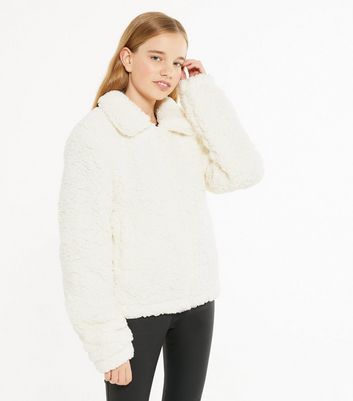 Girls White Teddy Collared Jacket New Look