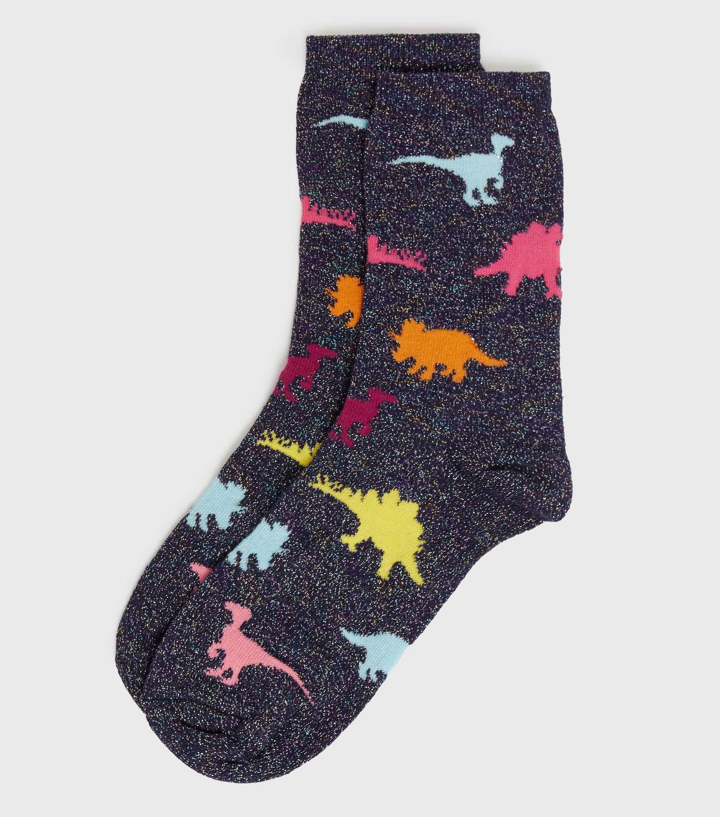 Black Dinosaur Glitter Socks
