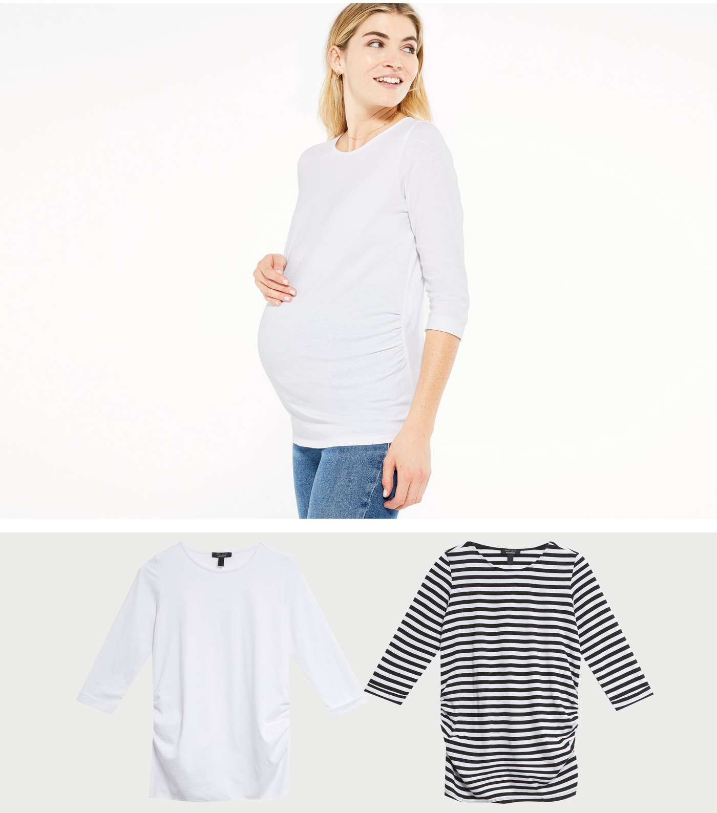 Maternity 2 Pack White Stripe Ruched Tops 