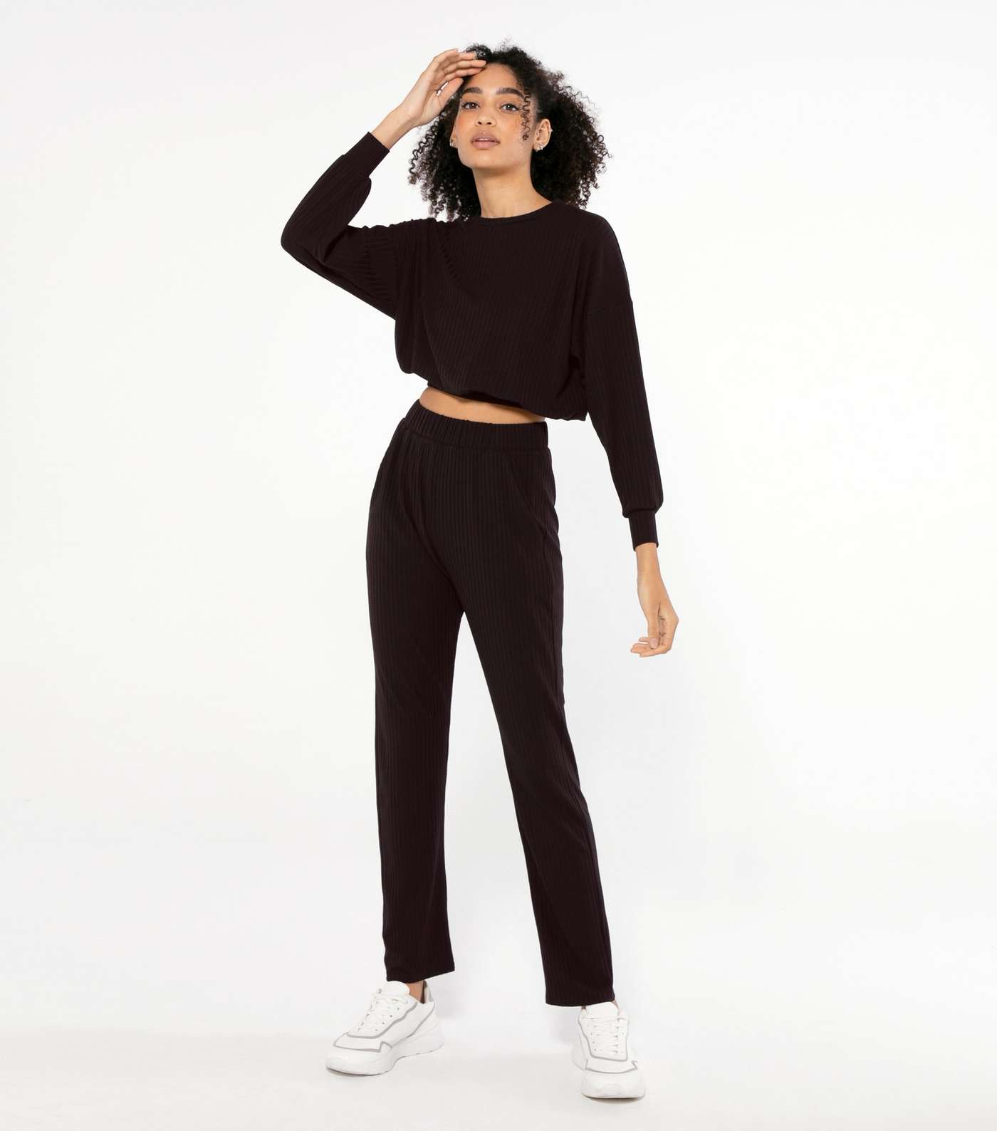 Black Ribbed Top and Trousers Set 