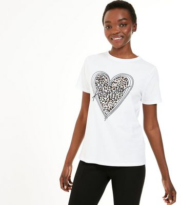 White Leopard Print Diamanté Logo T 