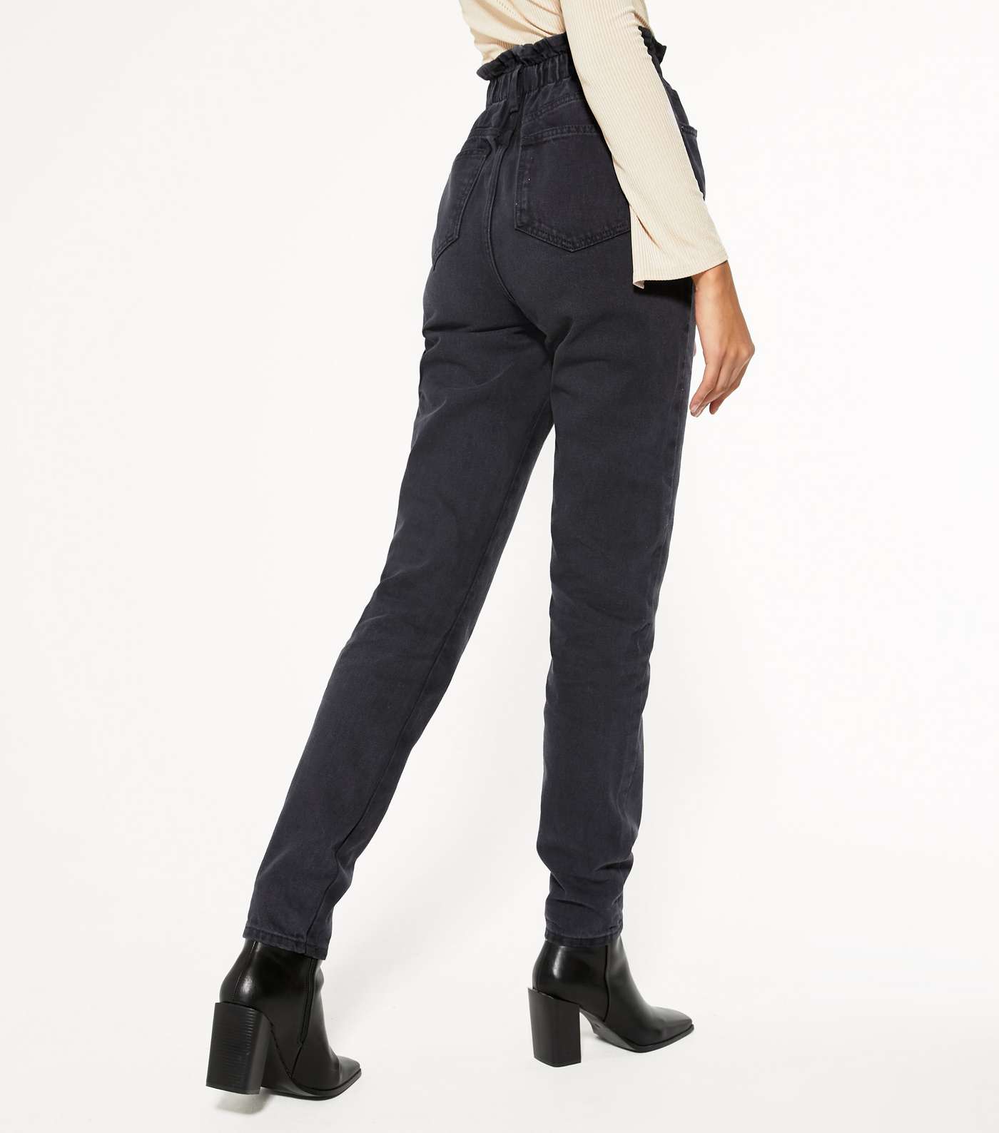 Tall Black Elasticated High Waist Tori Mom Jeans Image 3
