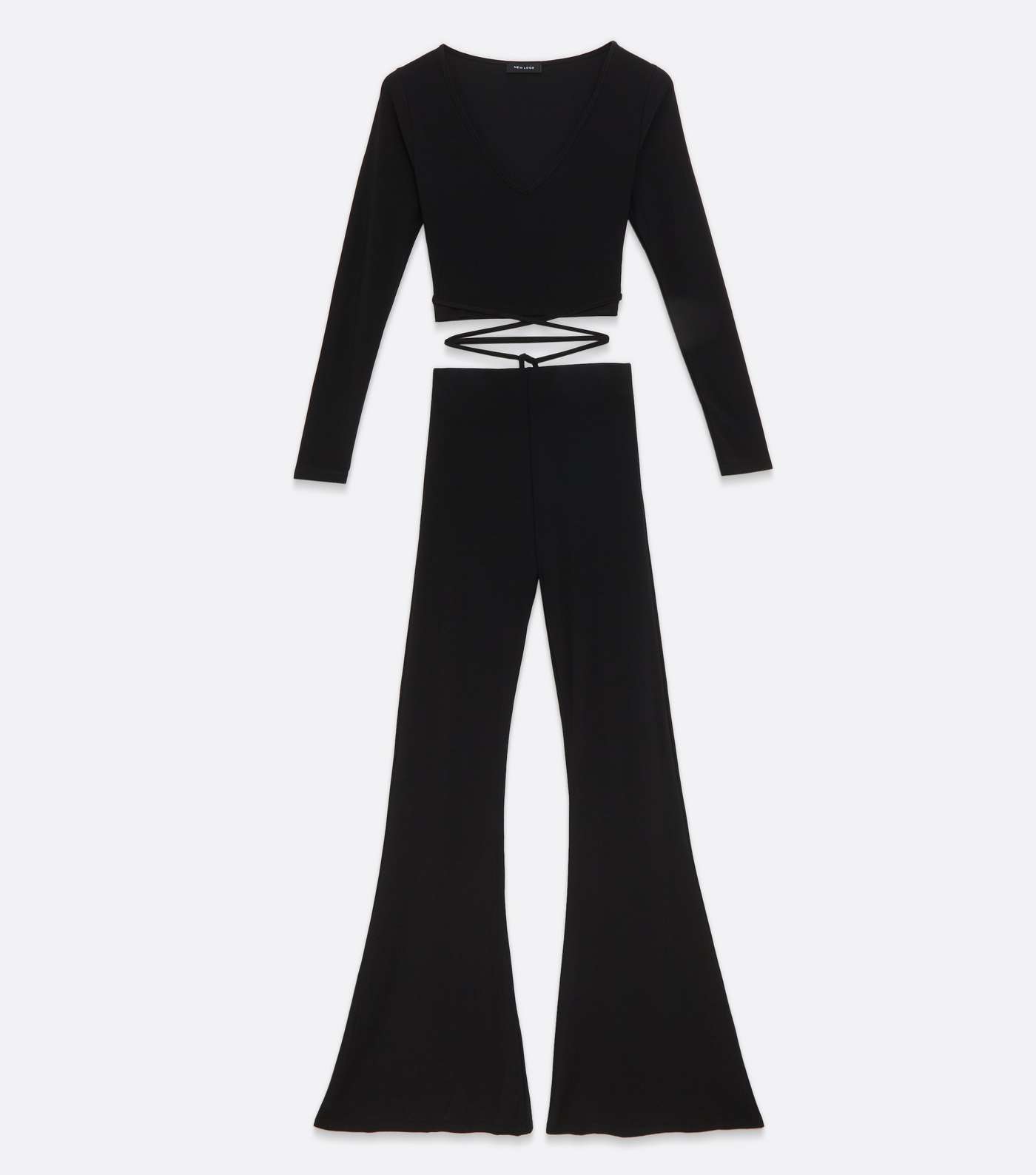Black Slinky Wrap Top and Flared Trouser Set  Image 6
