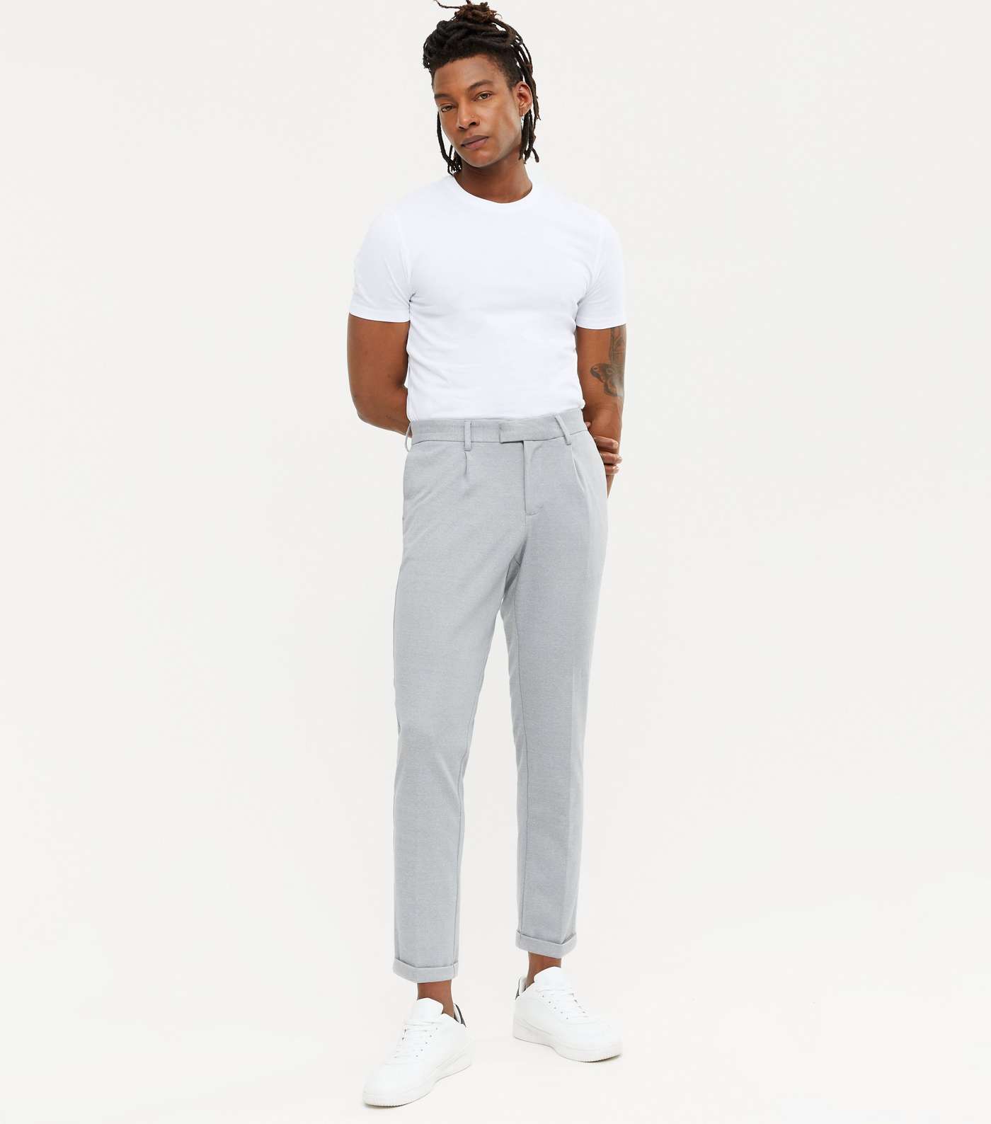 Pale Grey Cuffed Slim Fit Trousers