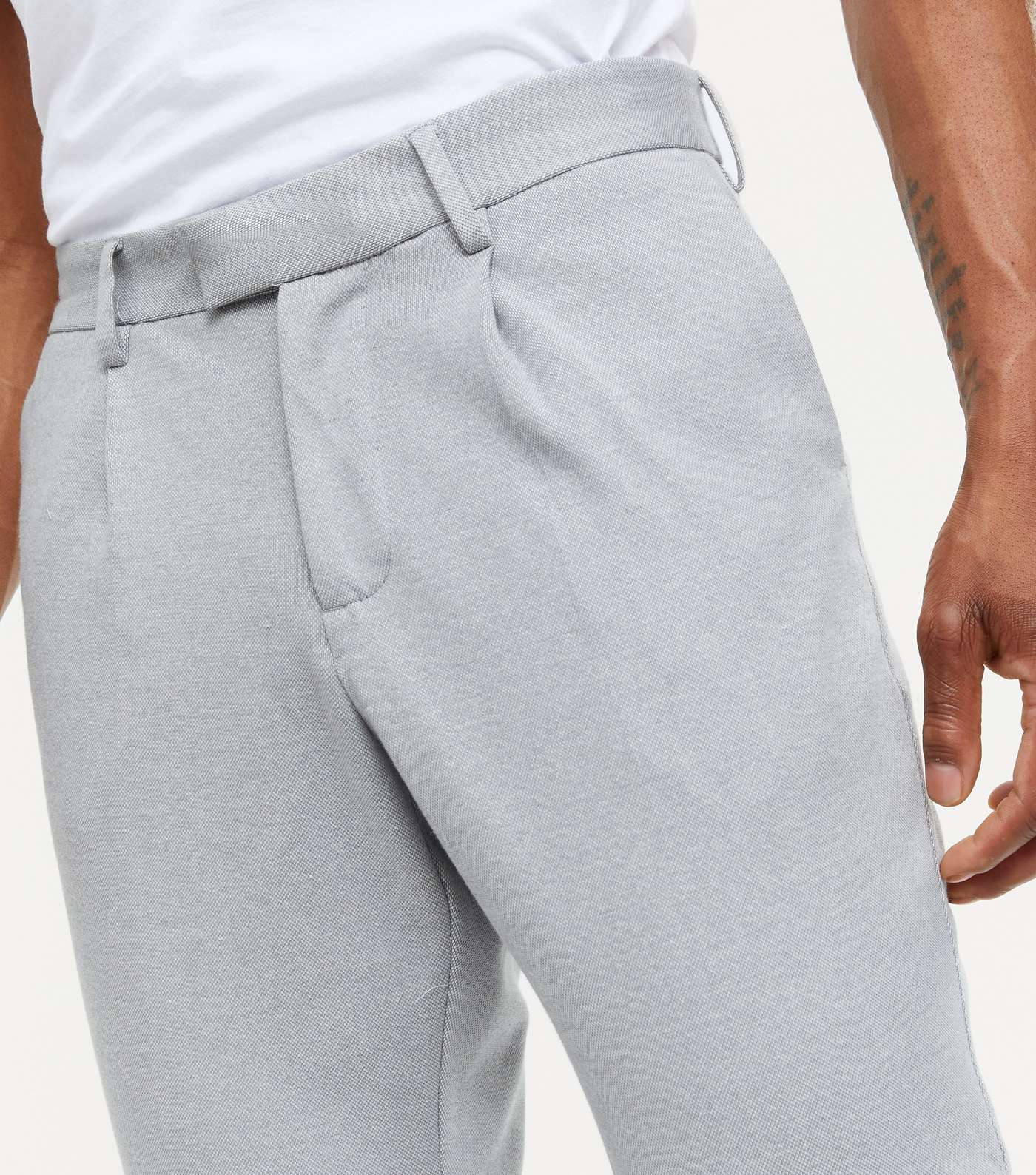Pale Grey Cuffed Slim Fit Trousers Image 3