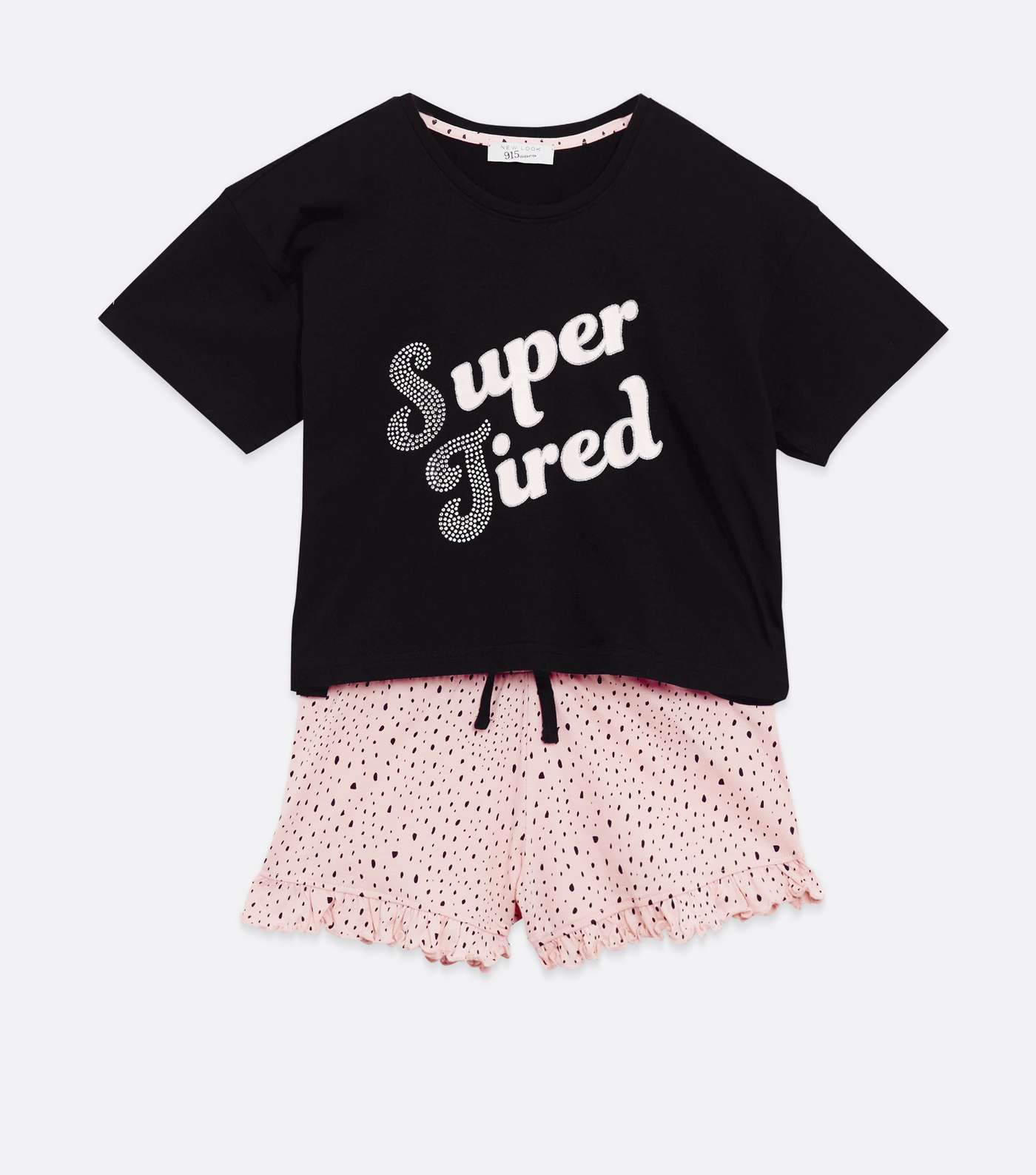 Girls Black Super Tired Logo Short Pyjama Set Image 5