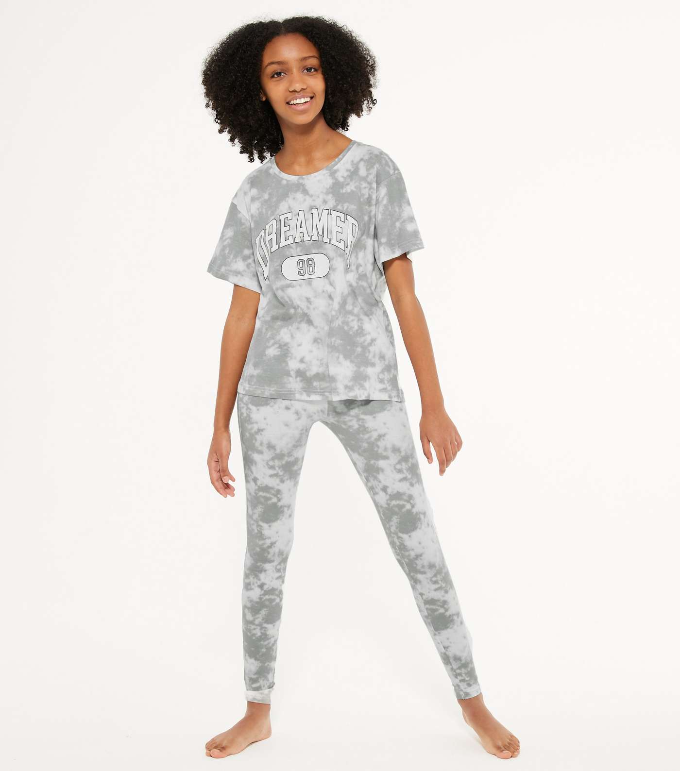 Girls Light Grey Tie Dye Dreamer Logo Legging Pyjama Set 