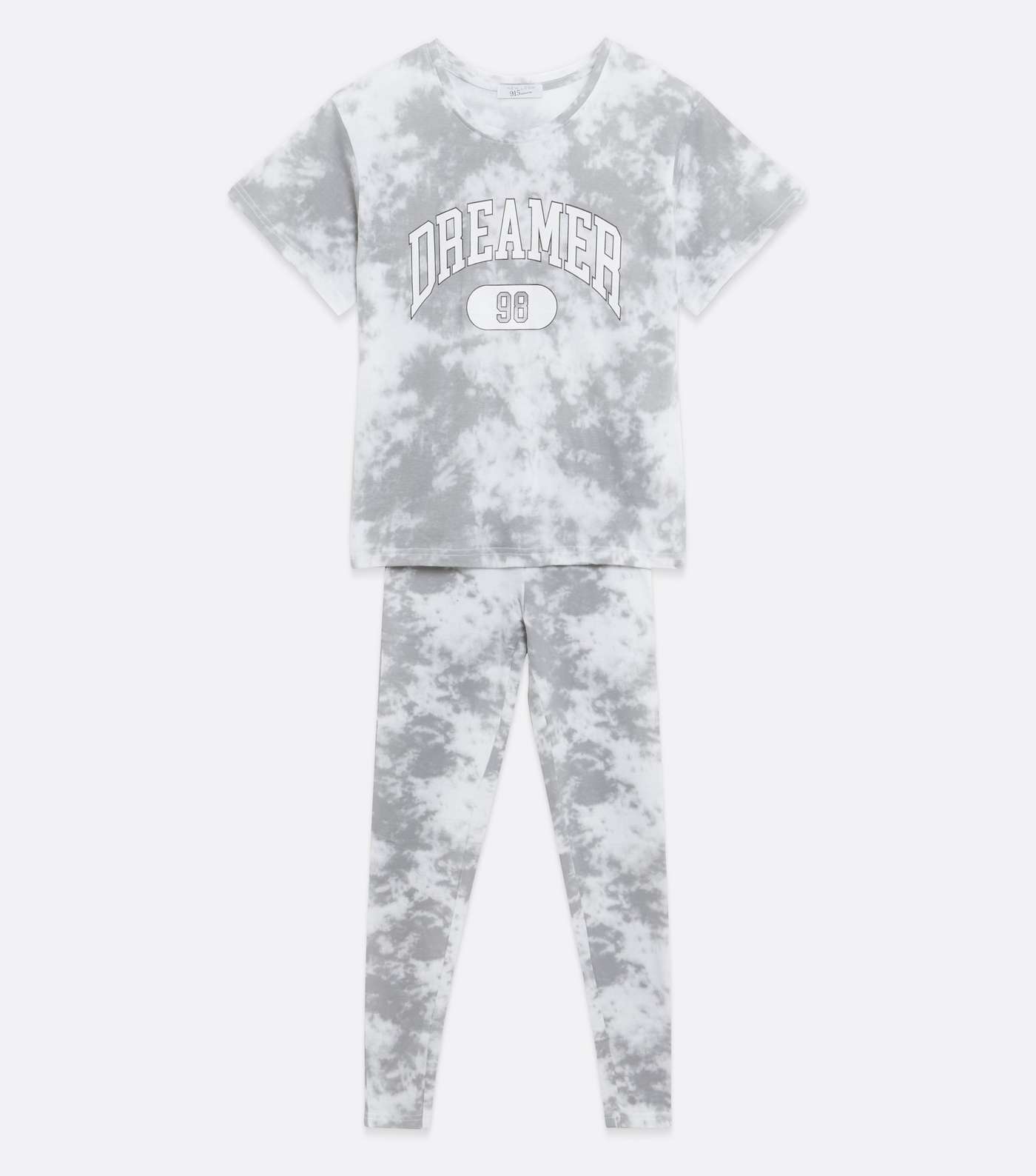 Girls Light Grey Tie Dye Dreamer Logo Legging Pyjama Set  Image 5