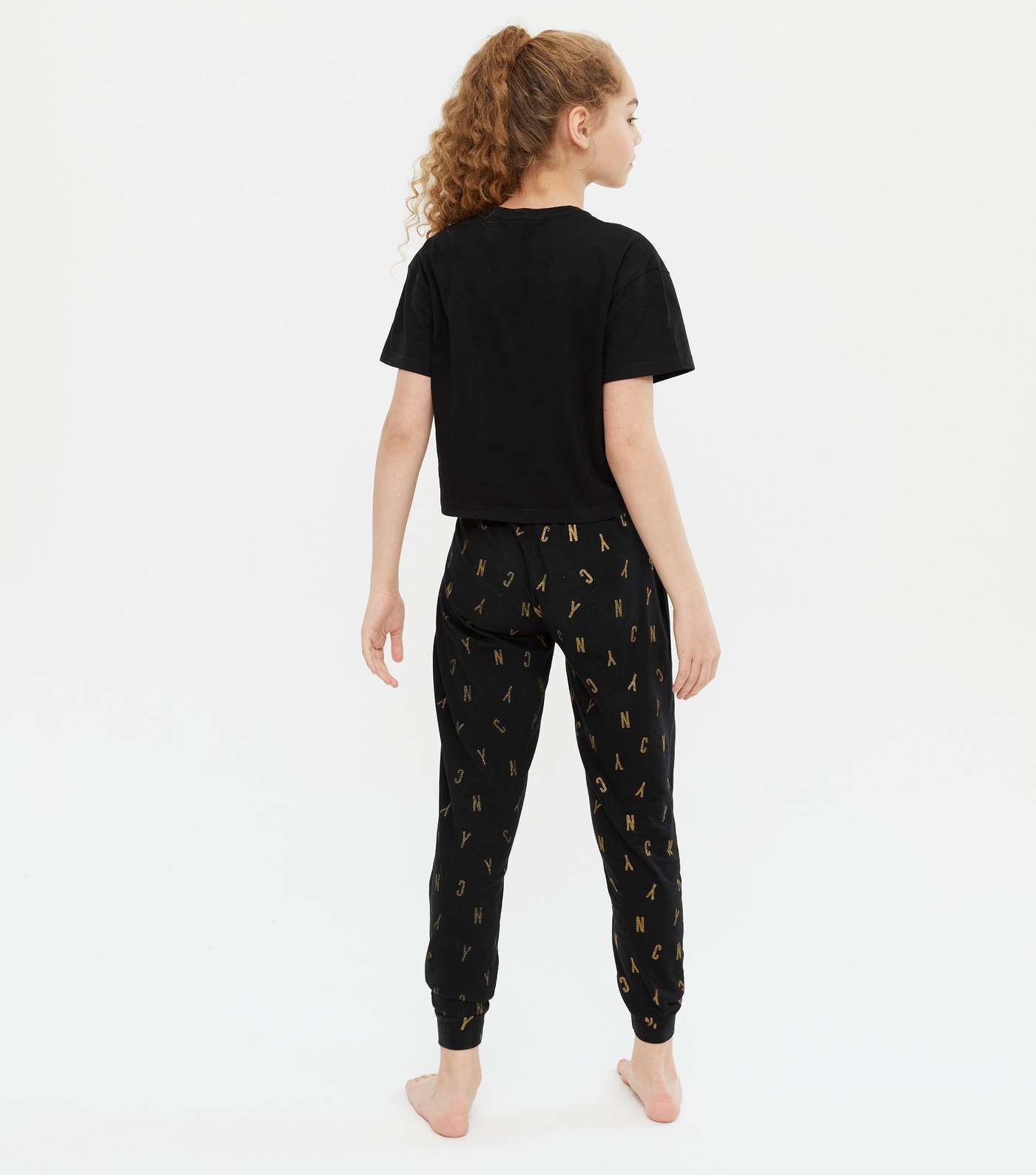 Girls Black Brooklyn Glitter Logo Jogger Pyjama Set Image 5