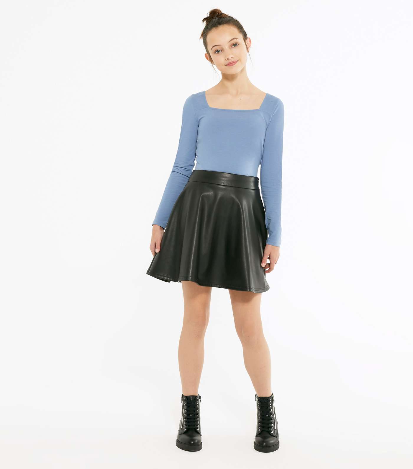 Girls Pale Blue Square Neck Long Sleeve Top Image 2