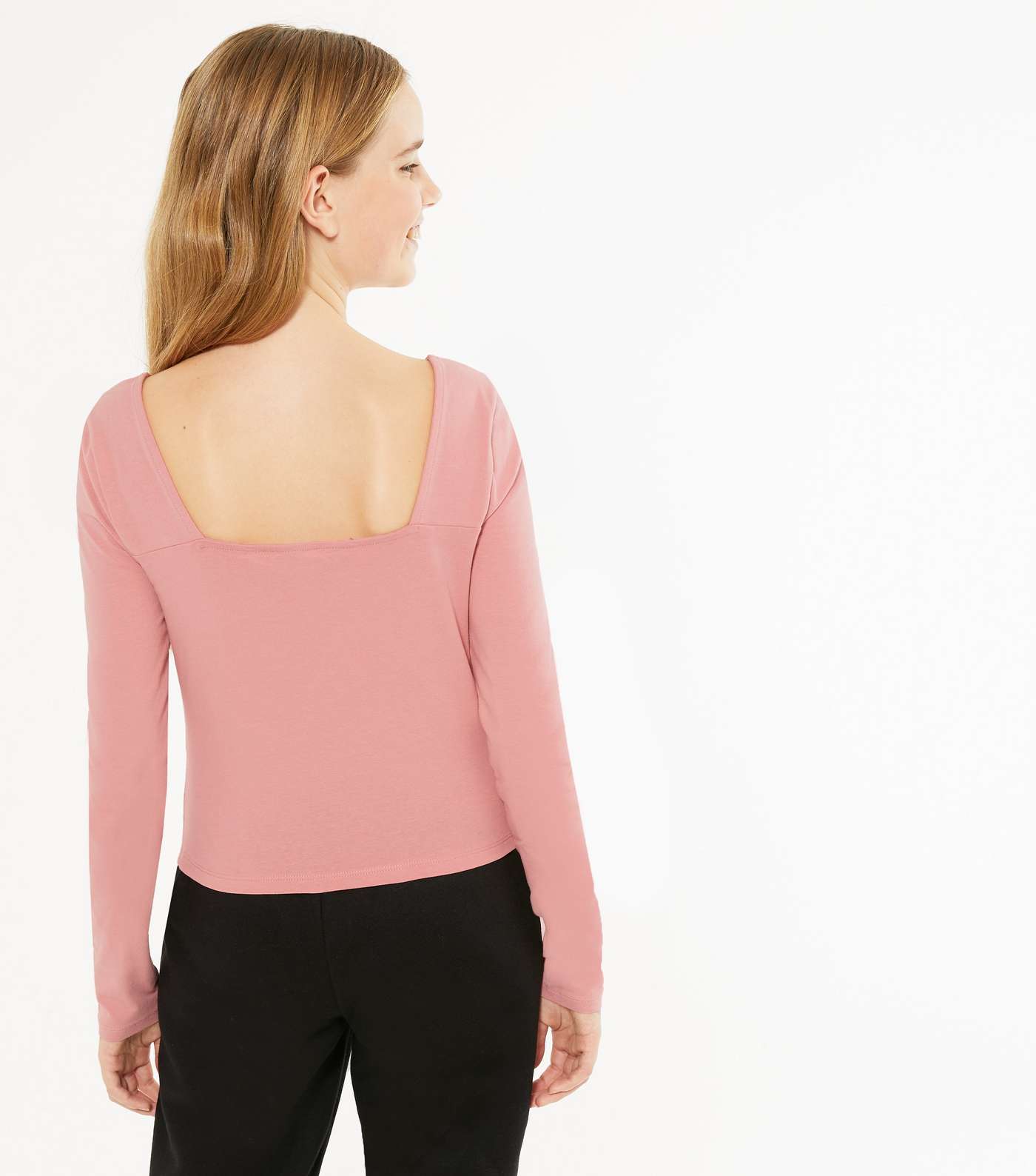 Girls Pink Square Neck Long Sleeve Top Image 3