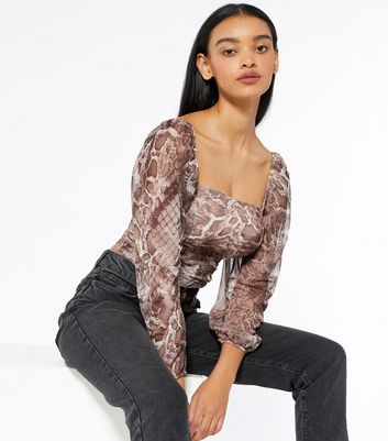 snake print mesh top