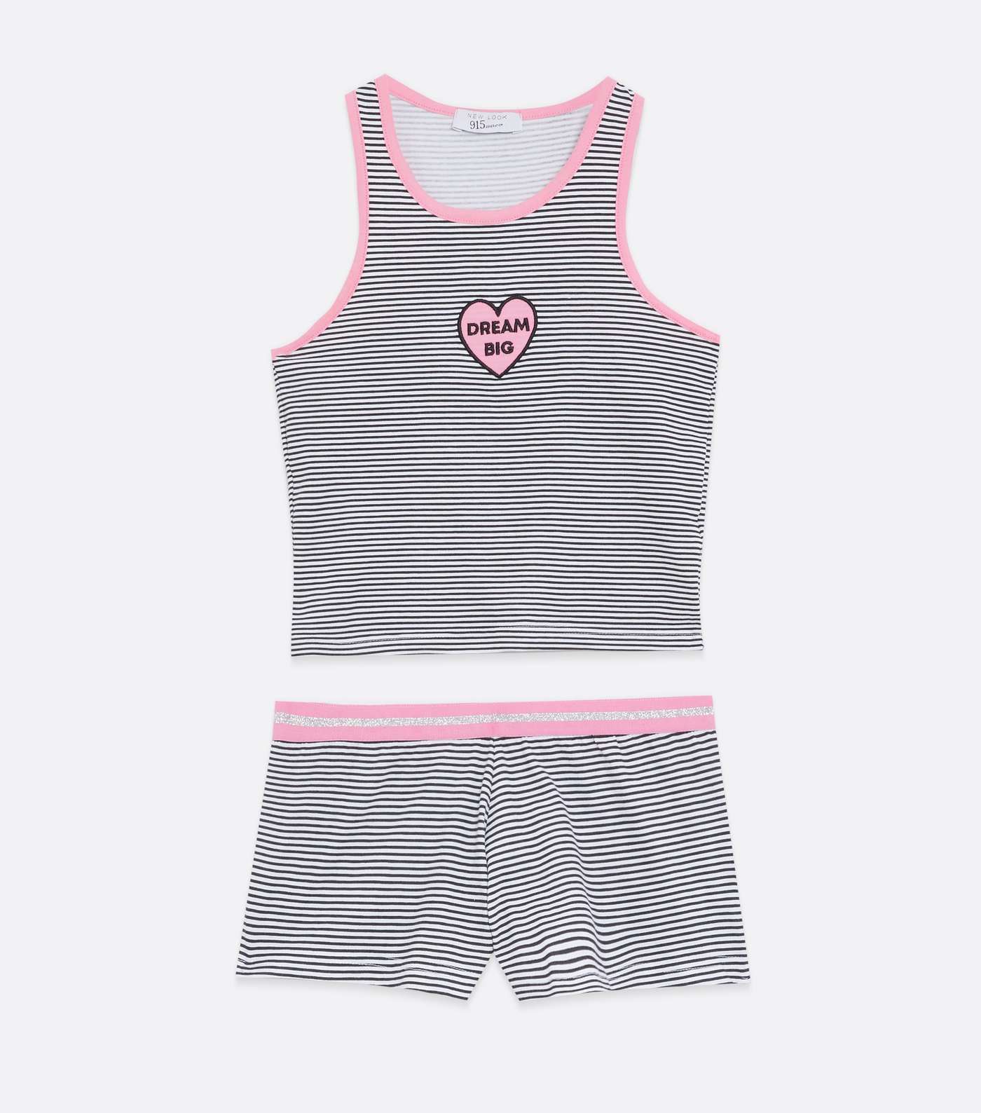 Girls White Stripe Heart Logo Cami and Short Pyjama Set Image 5