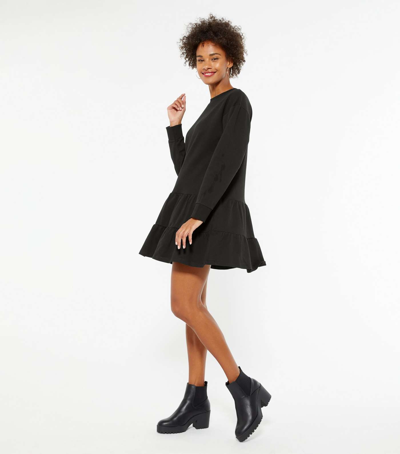 Black Tiered Hem Sweatshirt Dress  Image 2