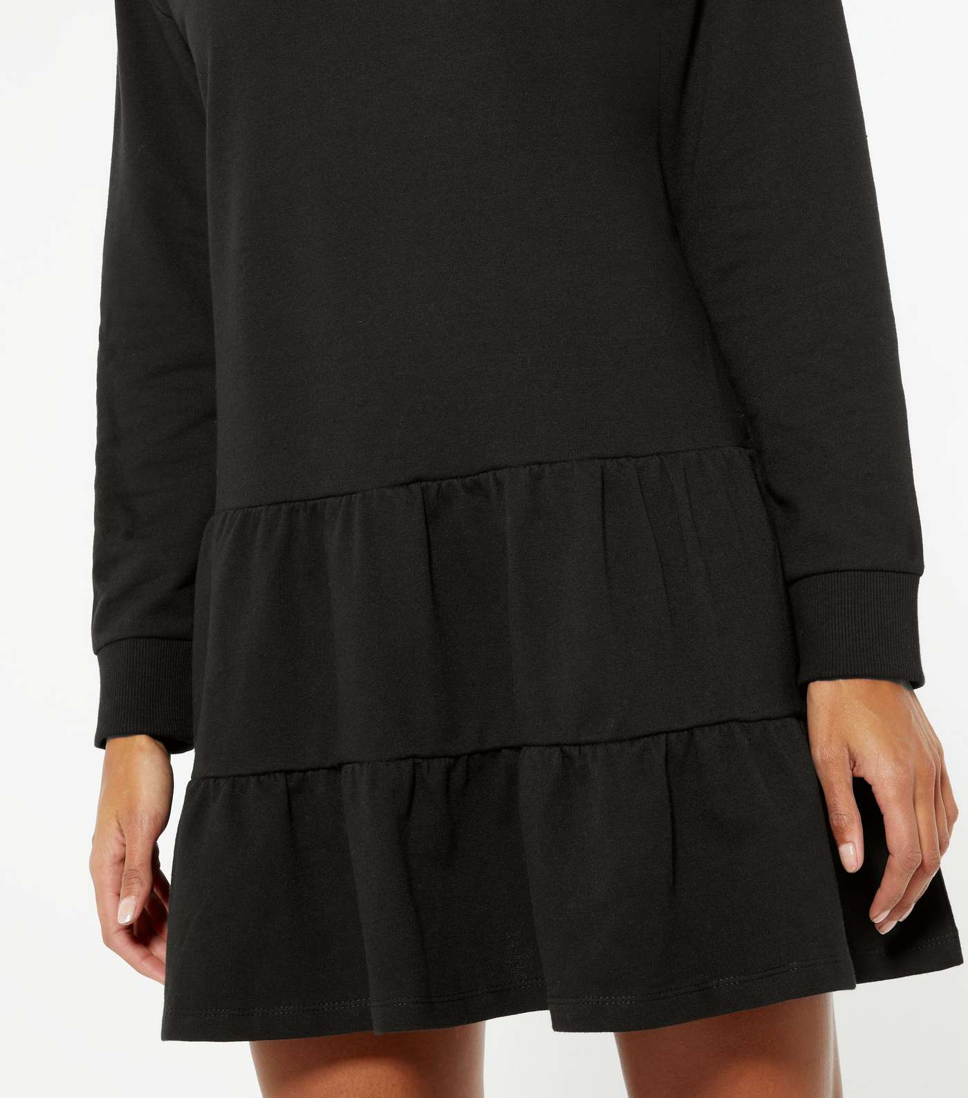 Black Tiered Hem Sweatshirt Dress  Image 4