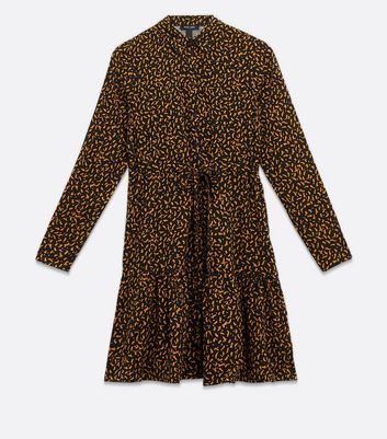 Image of Black Abstract Print Tiered Shirt Dress New Look