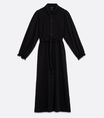 Image of Black Belted Shirt Midi Dress New Look