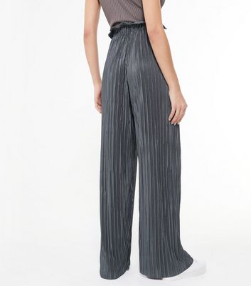 Dark Grey Plissé High Waist Wide Leg 