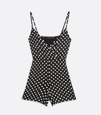Image of Black Spot Wrap Jersey Strappy Playsuit New Look