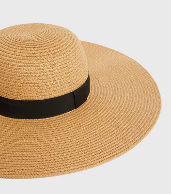Tan Woven Straw Effect Floppy Hat | New 