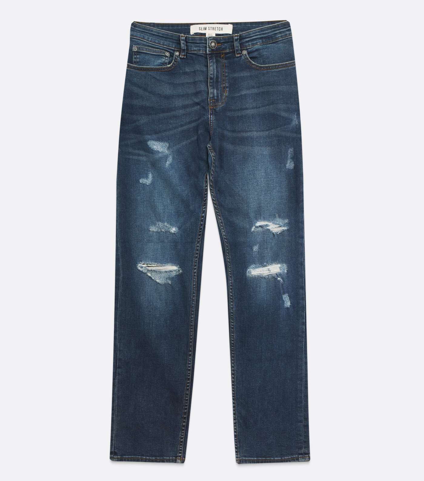 Blue Rinse Wash Ripped Slim Stretch Jeans Image 5