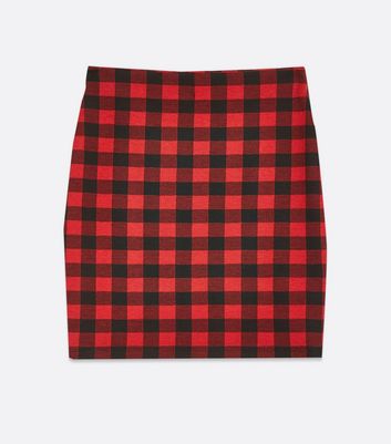 Image of Red Gingham Check Mini Tube Skirt New Look