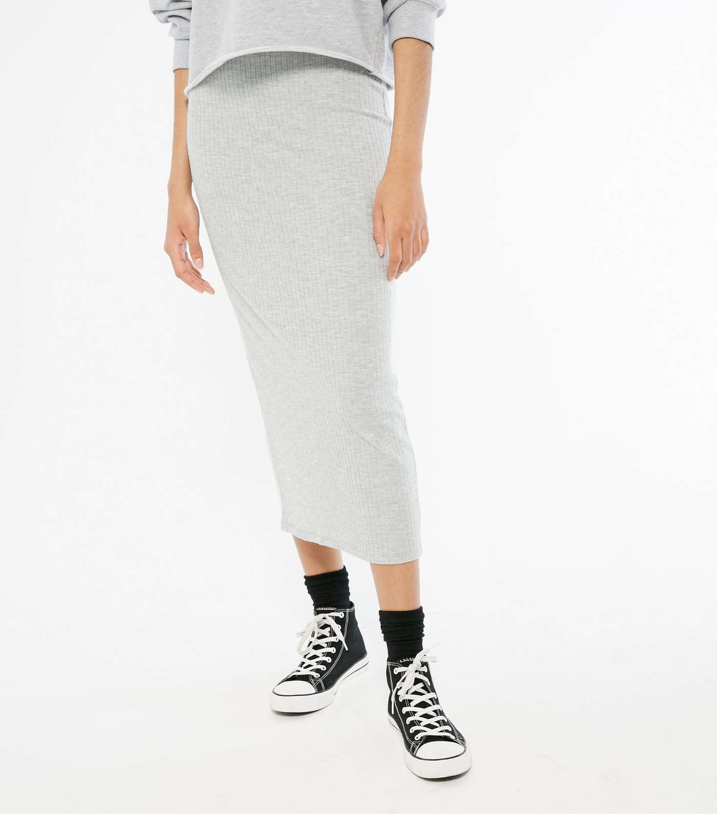 Grey Ribbed Midi Skirt  Image 2