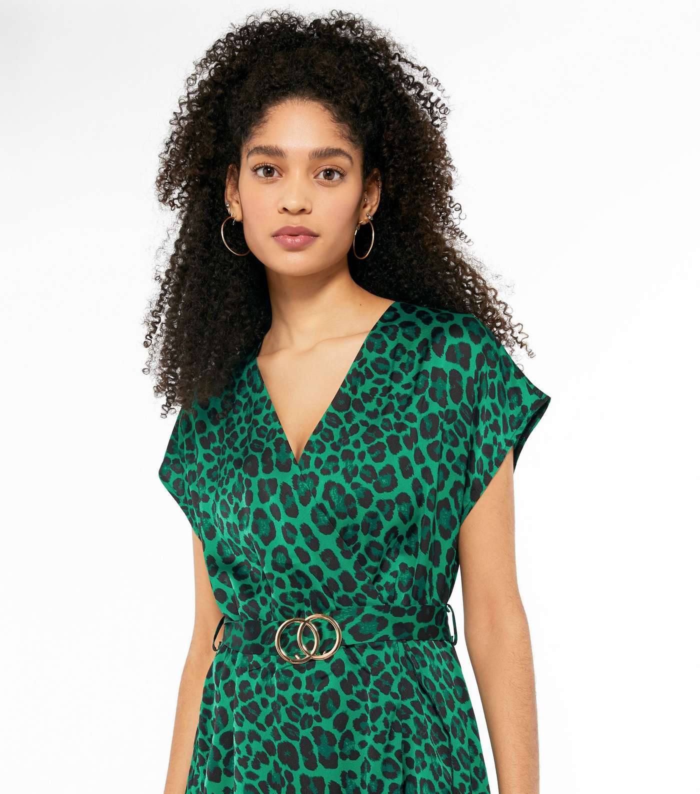 Green Leopard Print Satin Midi Dress  Image 4